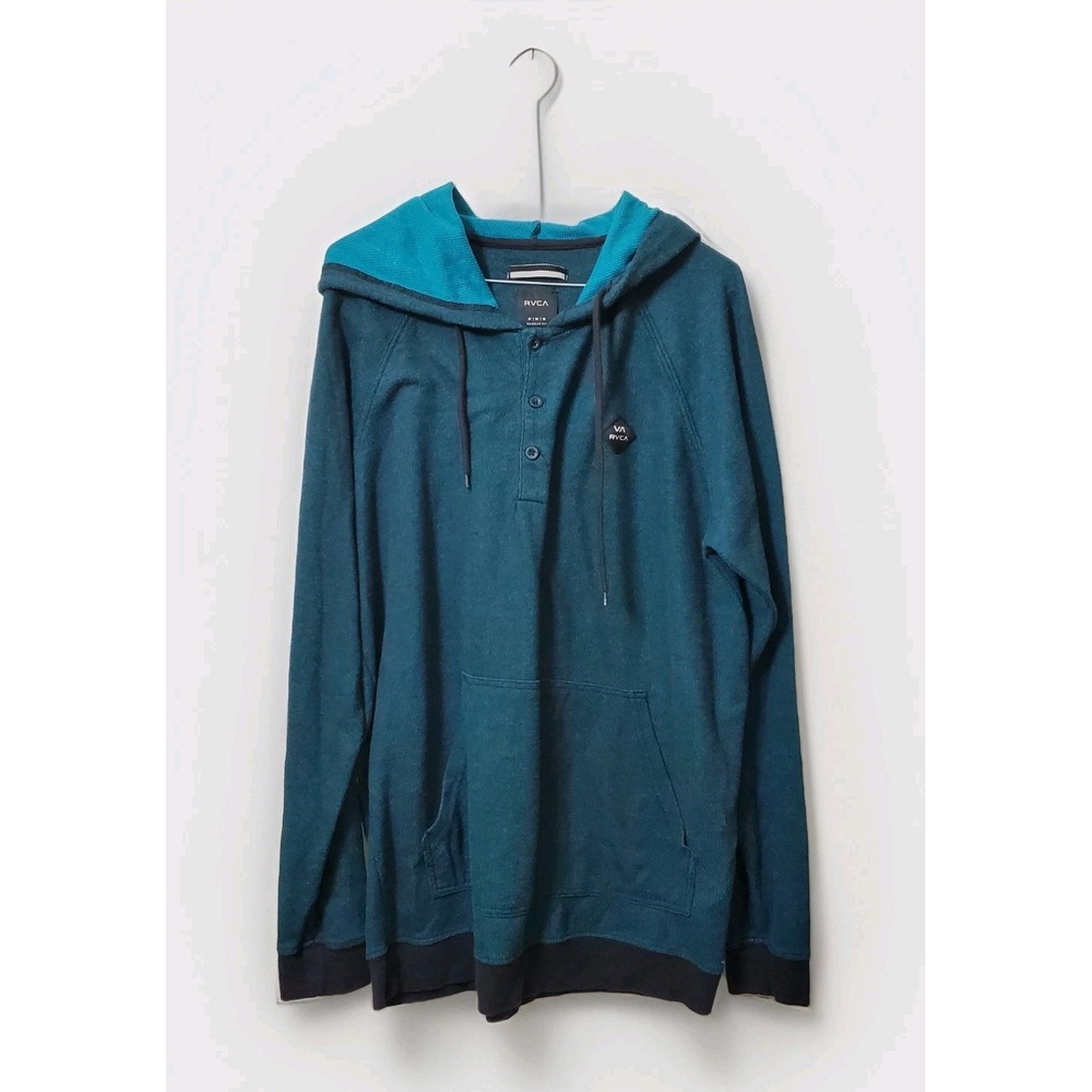 RVCA Hooded Shirt‎ Mens Medium M Blue Green Long Sleeve Pullover Hoodie